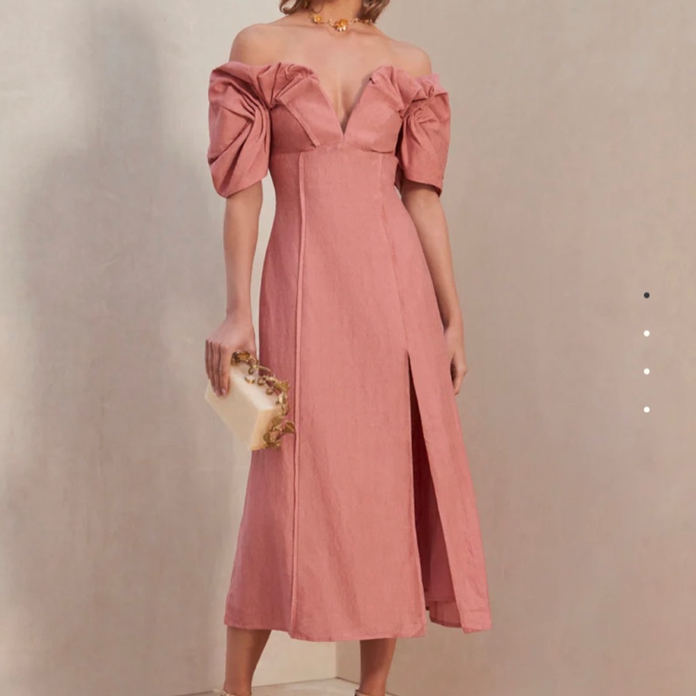 Cult Gaia Pink Off-Shoulder Midi Dress